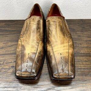 Mark Nason Mens Size 9 Shoes Brown Leather Square Toe Slip On Dress Shoes